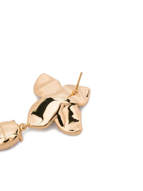 Self-Portrait crystal-embellished floral drop earrings - Gold