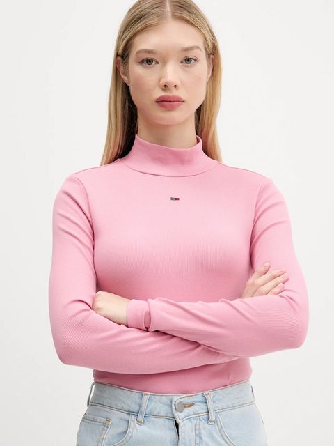 Tommy Jeans longsleeve damski kolor różowy z półgolfem DW0DW19830 - zdjęcie produktu nr 1