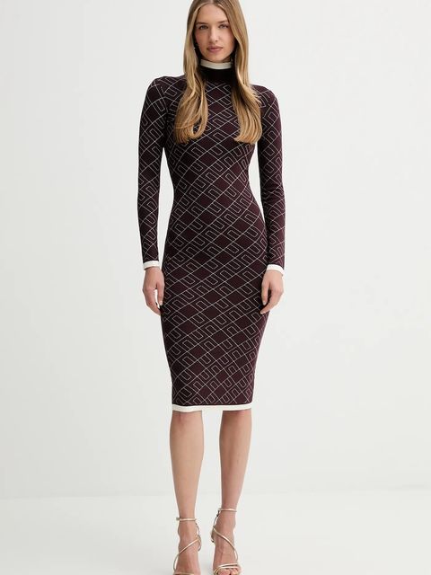 Elisabetta Franchi sukienka kolor bordowy midi dopasowana AM18T56E2