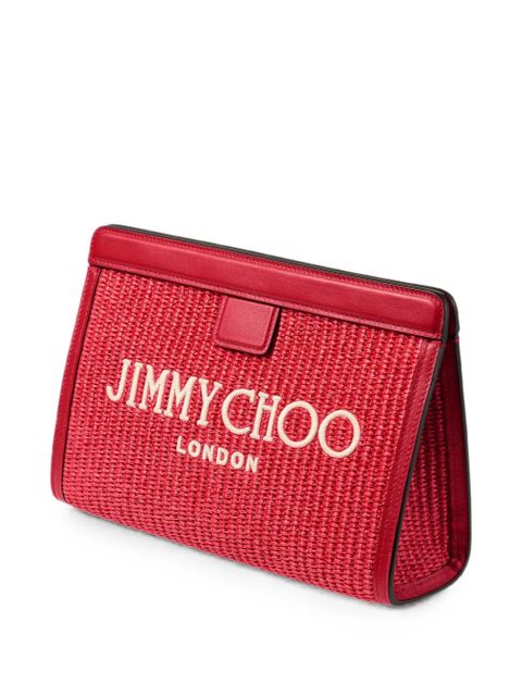Jimmy Choo Avenue London pouch ruby Red and light gold embroidered raffia and leather pouch