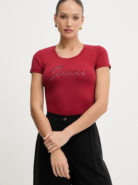 Guess t-shirt damski kolor bordowy W5YI46 J1314 - zdjęcie produktu nr 1
