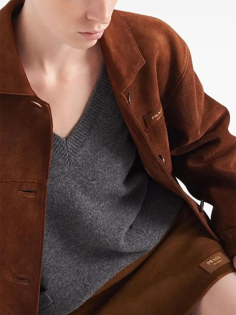 Prada logo-patch suede miniskirt - Brown