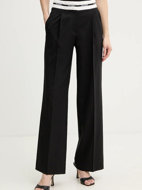Karl Lagerfeld spodnie z dodatkiem wełny BW ESSENTIAL damskie kolor czarny proste high waist B1W10002 - zdjęcie produktu nr 1