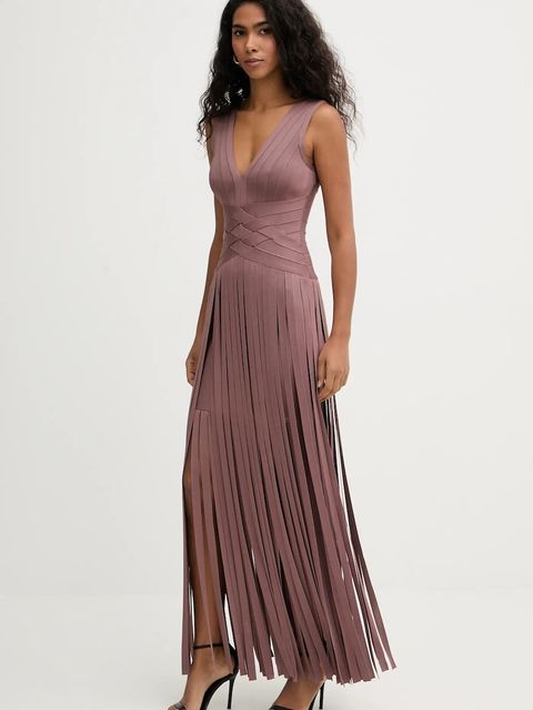 Herve Leger sukienka Harlow kolor brązowy maxi dopasowana FRI8549951 - zdjęcie produktu nr 1