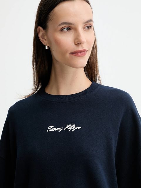 Tommy Hilfiger bluza bawełniana damska kolor granatowy gładka WW0WW48269