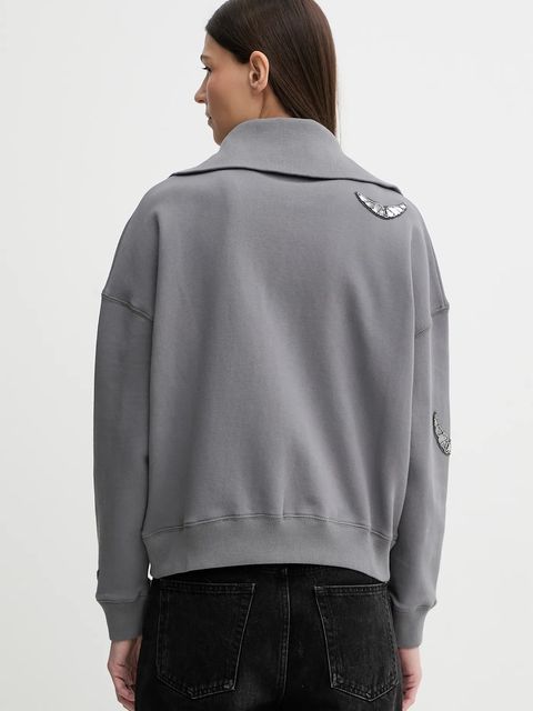 ZADIG&VOLTAIRE bluza bawełniana damska kolor szary z aplikacją JWSS01669 - zdjęcie produktu nr 2