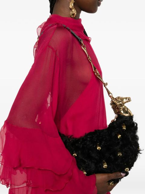 Chloé Chain Horse shearling shoulder bag - Black - zdjęcie produktu nr 2