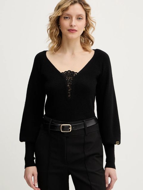 Twinset sweter z dodatkiem wełny damski kolor czarny 252TT3392 - zdjęcie produktu nr 1