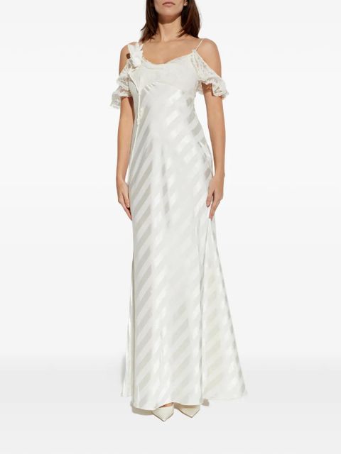 Self-Portrait lace-detail striped maxi dress - White