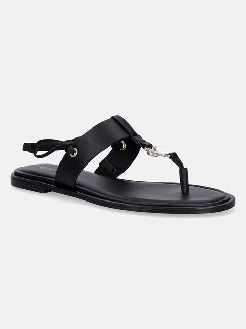 Calvin Klein sandały na płaskim obcasie damskie skórzane ROUND FLAT SNDL THONG LTH HDW - zdjęcie produktu nr 1