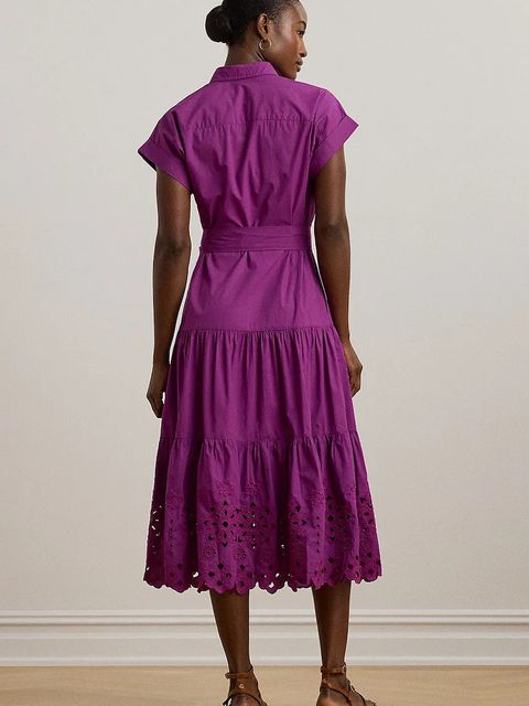 Lauren Ralph Lauren sukienka bawełniana kolor fioletowy midi rozkloszowana 200970821 - zdjęcie produktu nr 2