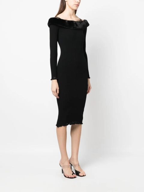 Blumarine off-shoulder ribbed midi dress - Black