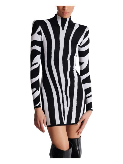 Balmain zebra-intarsia high-neck mini dress - Black