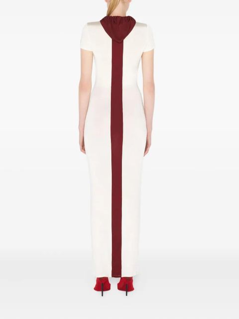 Jean Paul Gaultier chevron-detail hooded long dress - White