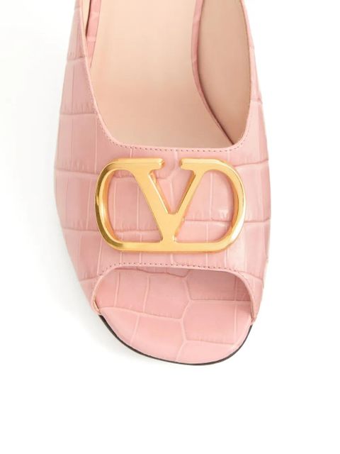 Valentino Garavani logo crocodile-effect sandals - Pink