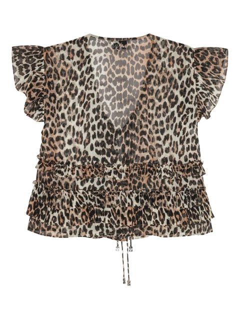 GANNI ruffled leopard-print blouse - Neutrals - zdjęcie produktu nr 2