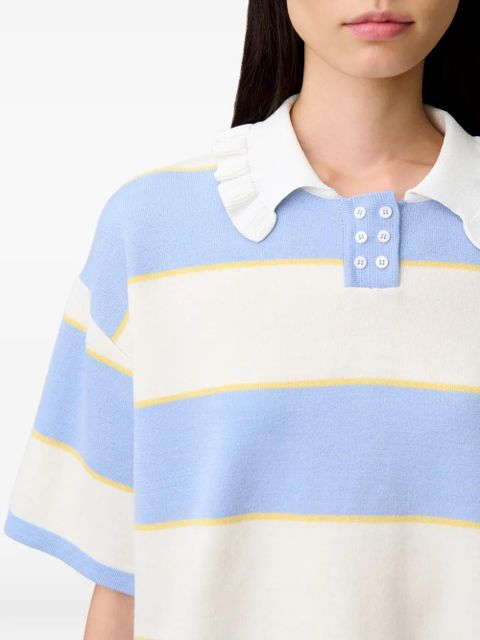 Claudie Pierlot striped ruffled-detail T-shirt - Blue