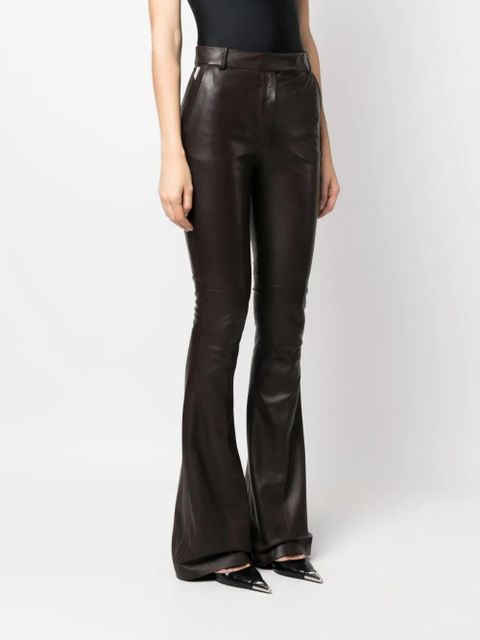 The Attico Piaf leather flared trousers - Brown