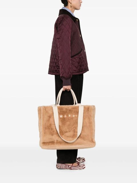 Marni logo-embroidered tote bag - Brown