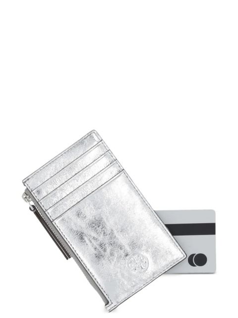 Tory Burch embossed-logo leather cardholder - Silver