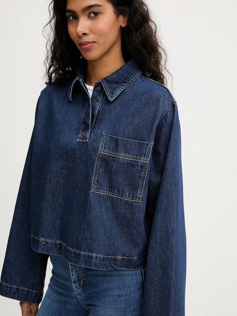 Marc O'Polo bluzka jeansowa damska kolor granatowy gładka 5000007937