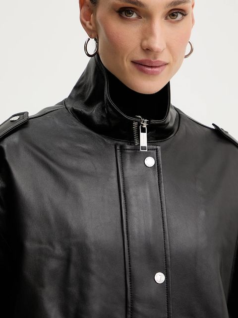 MICHAEL Michael Kors kurtka skórzana kolor czarny przejściowa MF520IXFAF