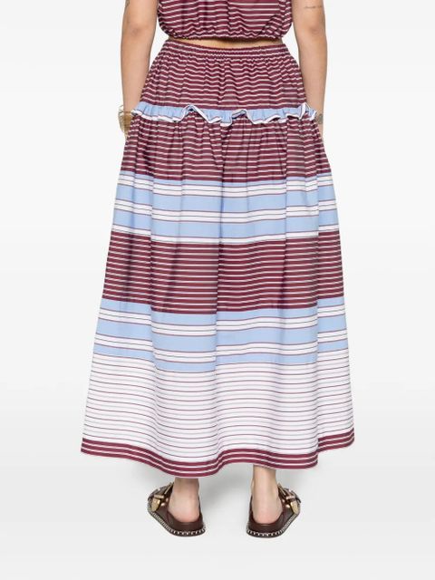 SANDRO Dolores striped tiered A-line mid skirt