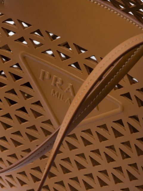 Prada logo-perforated leather tote bag - Brown