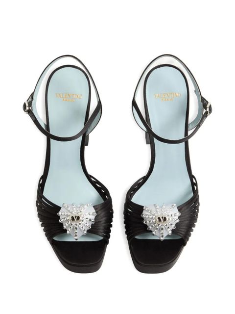 Valentino Garavani Coeur Royal platform sandals in satin 115mm - Black