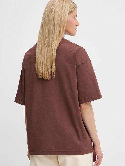 Just Cavalli t-shirt bawełniany damski kolor brązowy 79PAHT06 CJ518