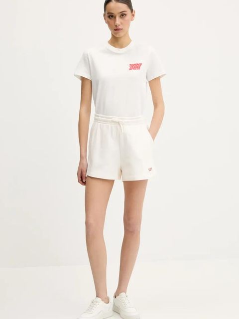 Tommy Jeans szorty bawełniane damskie kolor beżowy gładkie high waist DW0DW20353 - zdjęcie produktu nr 2