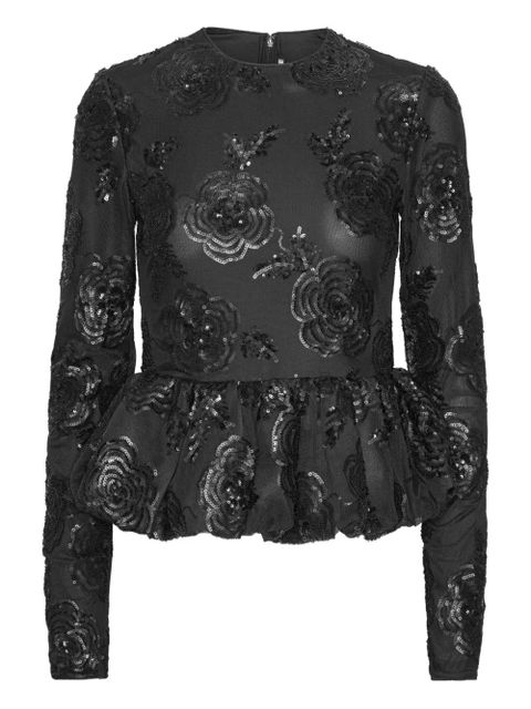 ROTATE BIRGER CHRISTENSEN sequin-embellished peplum-hem top - Black - zdjęcie produktu nr 1