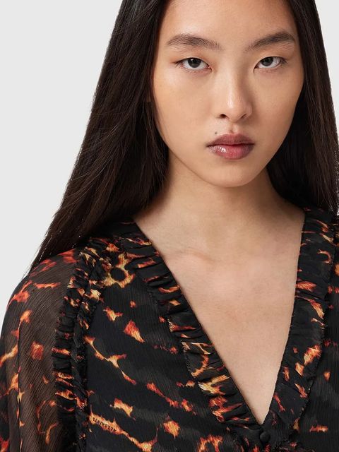 AllSaints bluzka damska kolor brązowy wzorzysta W052PD