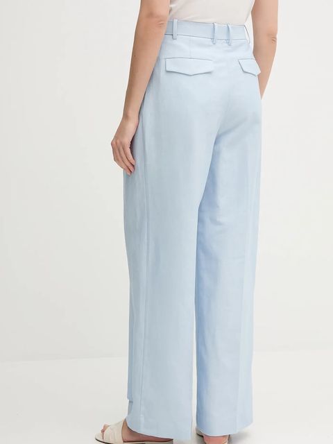 Tommy Hilfiger spodnie z domieszką lnu damskie kolor niebieski proste high waist WW0WW45460