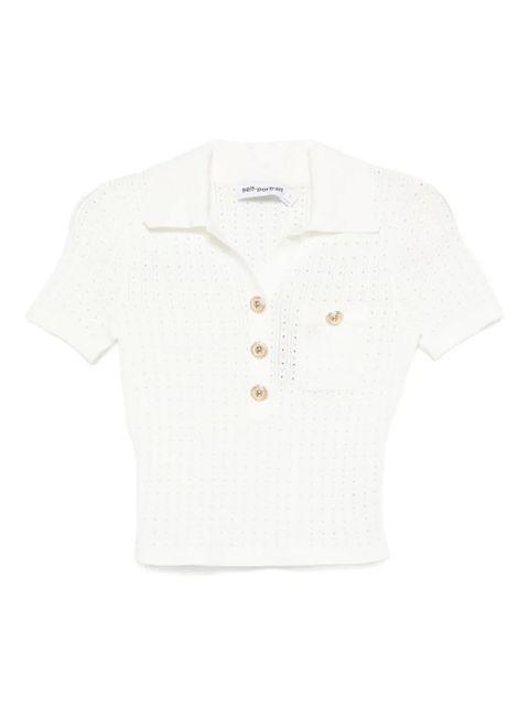 Self-Portrait pointelle-knit polo top - White - zdjęcie produktu nr 1