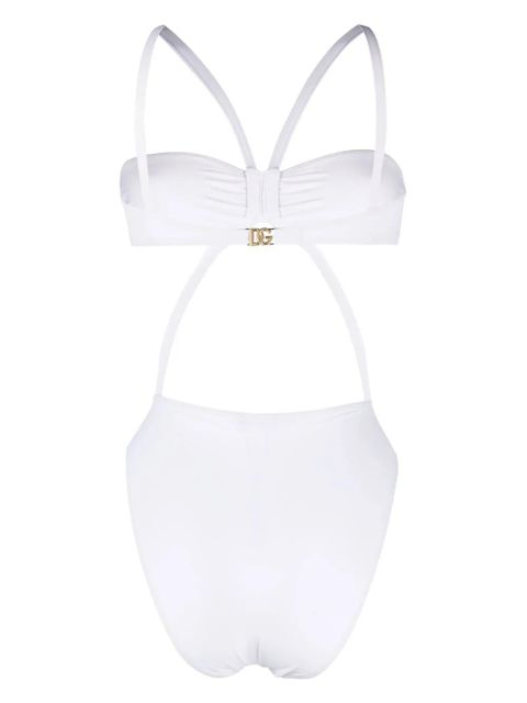 Dolce & Gabbana logo-plaque detail swimsuit - White