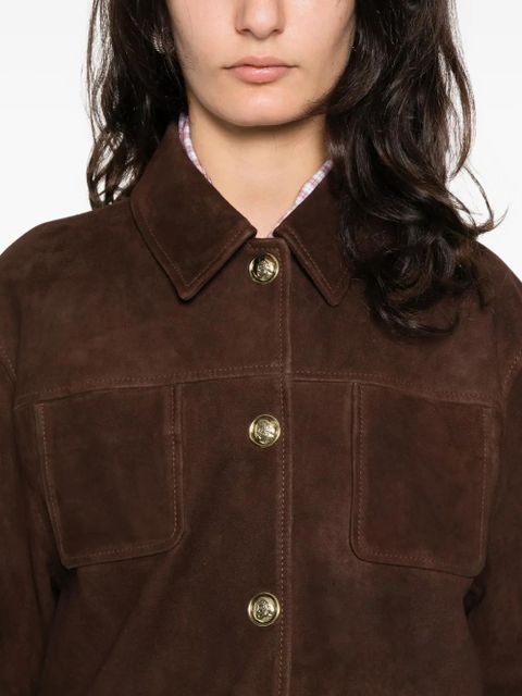 SANDRO buttoned pocket leather jacket - Brown