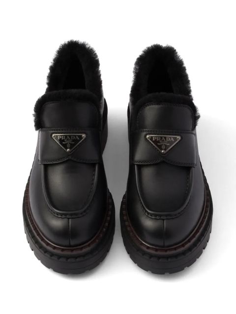 Prada shearling leather loafers - Black