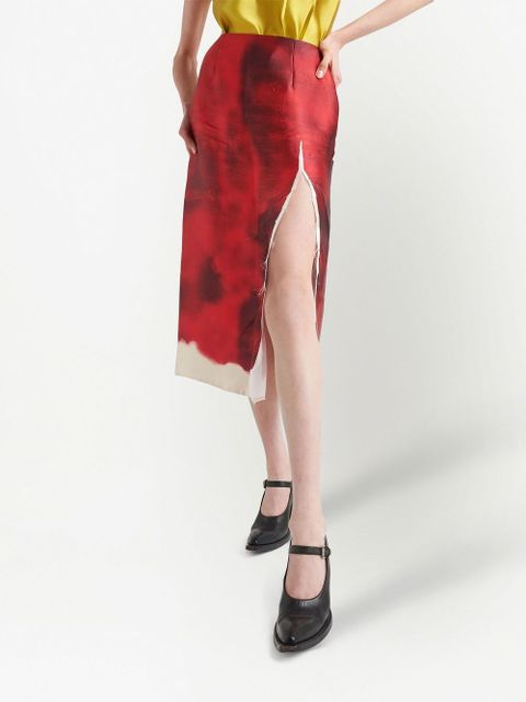 Prada abstract-print satin midi skirt - Red
