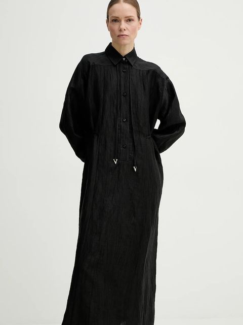 AERON sukienka lniana ANN kolor czarny maxi rozkloszowana DR578569