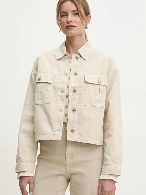 Answear.LAB kurtka jeansowa kolor beżowy przejściowa oversize - zdjęcie produktu nr 1