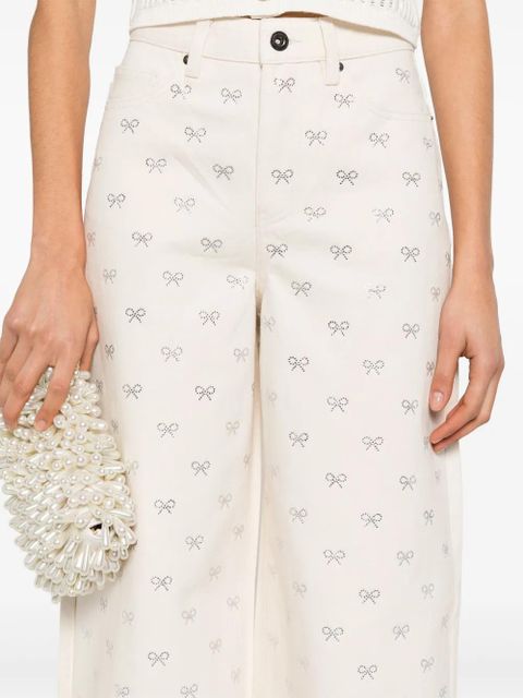 Self-Portrait bow-embellished jeans - Neutrals