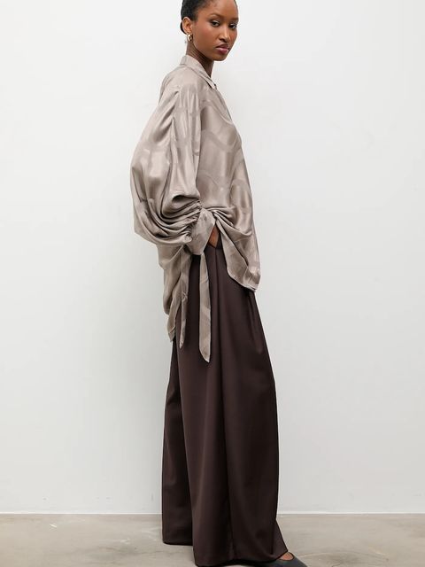 Answear.LAB spodnie damskie kolor brązowy szerokie high waist