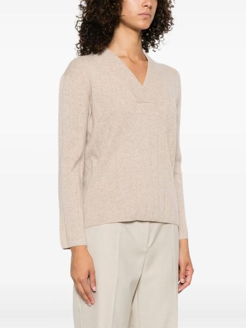 Max Mara Arten ribbed v-neck jumper - Neutrals