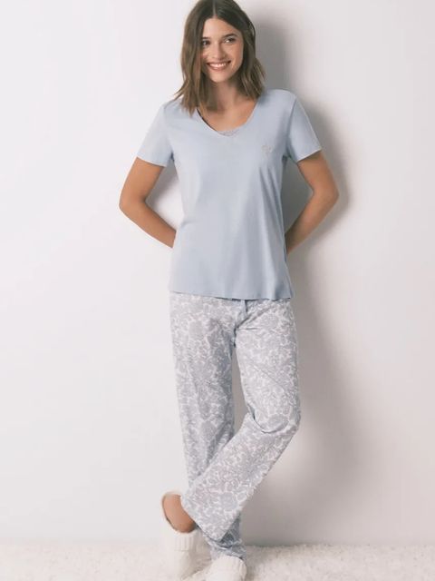 women'secret komplet piżamowy bawełniany damska kolor niebieski bawełniana 3592471 - zdjęcie produktu nr 1