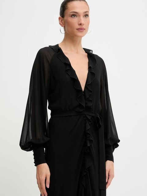 Bardot sukienka kolor czarny maxi rozkloszowana 59944DB