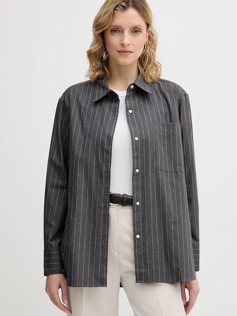 Tommy Hilfiger koszula bawełniana damska kolor szary regular z kołnierzykiem klasycznym WW0WW46851 - zdjęcie produktu nr 1