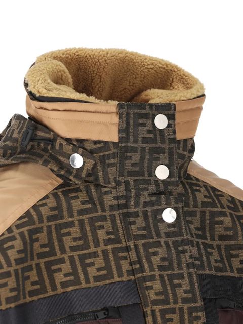FENDI monogram-pattern hooded ski jacket - Brown