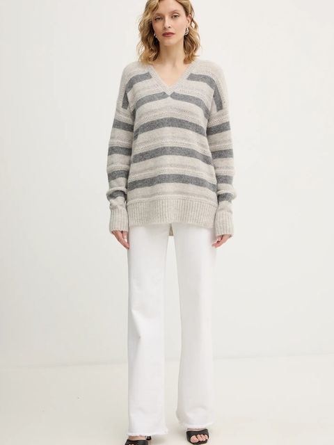 Twinset sweter z dodatkiem wełny kolor szary 252TT3072