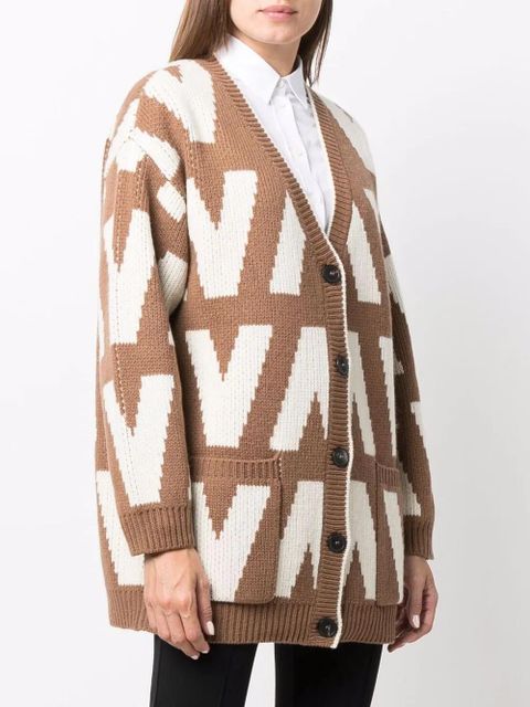 Valentino Garavani logo-intarsia virgin wool cardigan - Brown